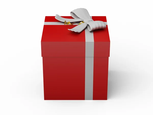 Red gift box with white ribbon bow — Stock Photo, Image