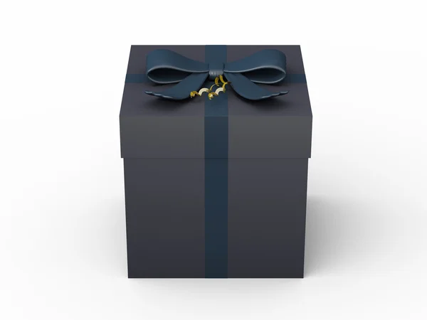 Dark blue gift box with dark blue ribbon bow — Stock Photo, Image