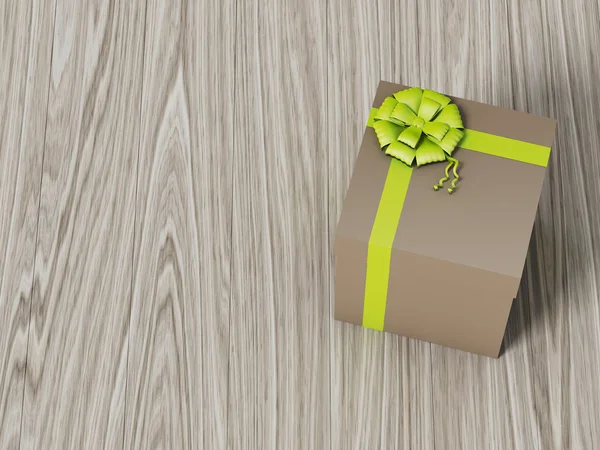 Boîte cadeau brun foncé avec ruban vert noeud — Photo