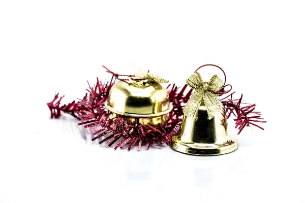 Bell and Christmas Garland isolated on white background — Stock Photo, Image