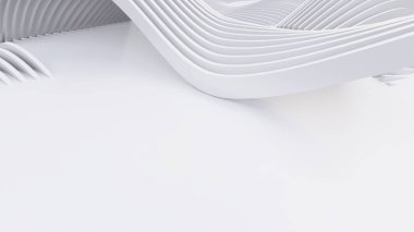 Soyut Eğri Şekiller. Beyaz Dairesel Arkaplan. Soyut arkaplan. 3d illüstrasyon