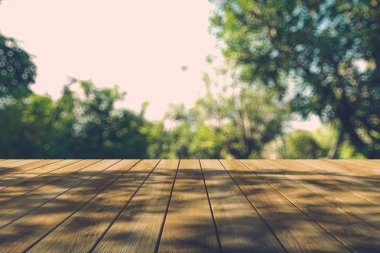 ahşap plakalar zemin ile sonbahar ormandaki güzel güneş ışığı