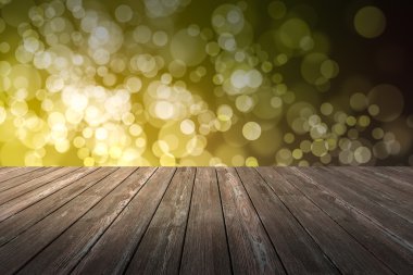 Perspektif ahşap ve bokeh arka plan ışık