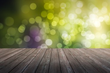Perspektif ahşap ve bokeh arka plan ışık