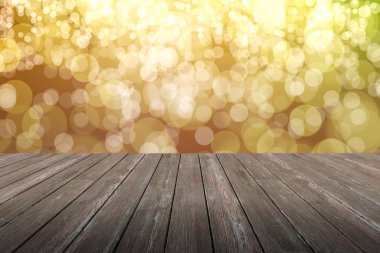 Perspektif ahşap ve bokeh arka plan ışık