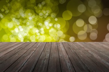 Perspektif ahşap ve bokeh arka plan ışık