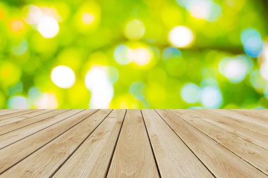 Perspektif ahşap ve bokeh arka plan ışık