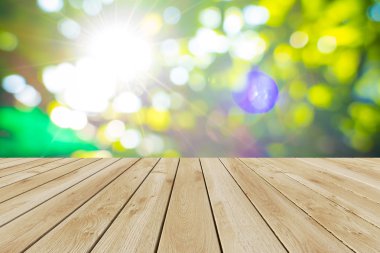 Perspektif ahşap ve bokeh arka plan ışık