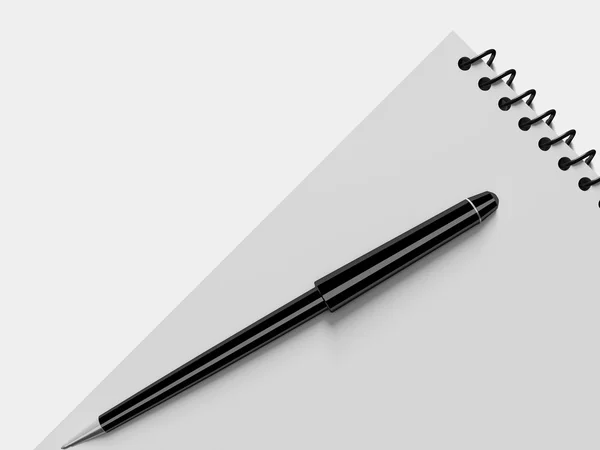 빈 메모 지와 펜입니다. 흰색 절연. — 스톡 사진