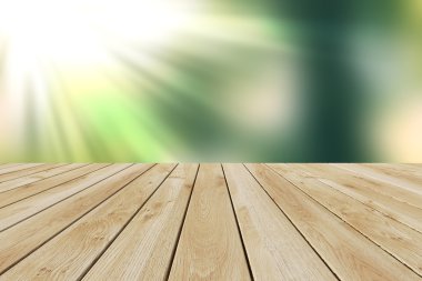 Perspektif ahşap ve bokeh arka plan ışık