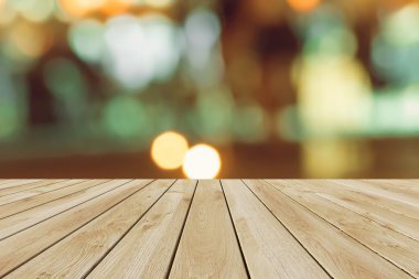 Perspektif ahşap ve bokeh arka plan ışık