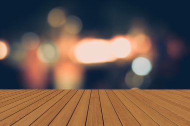 Perspektif ahşap ve bokeh arka plan ışık