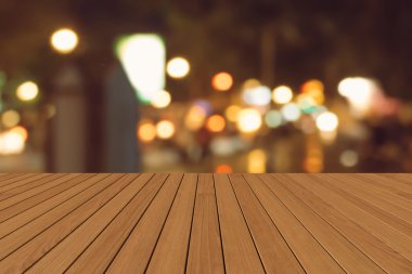 Perspektif ahşap ve bokeh arka plan ışık