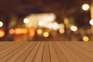 Perspektif ahşap ve bokeh arka plan ışık