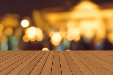 Perspektif ahşap ve bokeh arka plan ışık