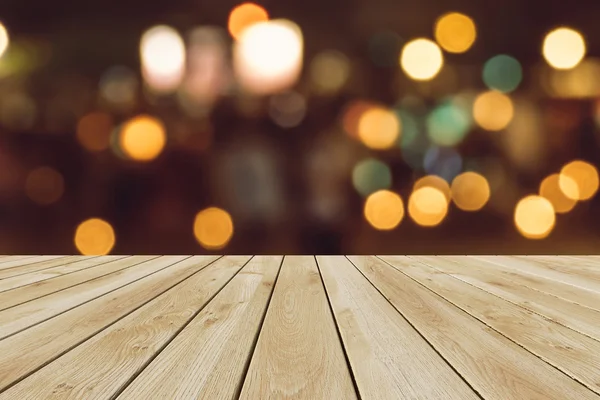 Perspektif ahşap ve bokeh arka plan ışık