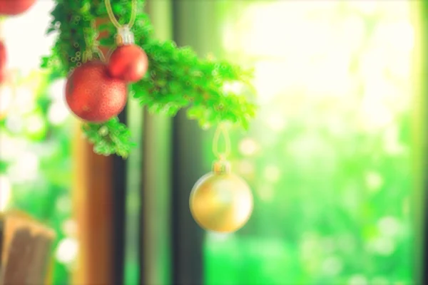 Bokeh Noel topları ve Noel ağacı — Stok fotoğraf