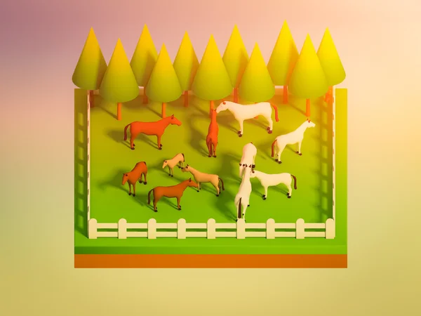 Animals in the landscape, isometric view — Stock Photo, Image