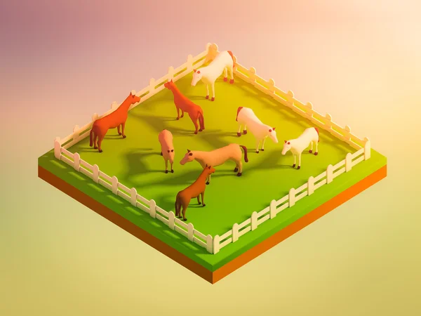 Animals in the landscape, isometric view — Stock Photo, Image