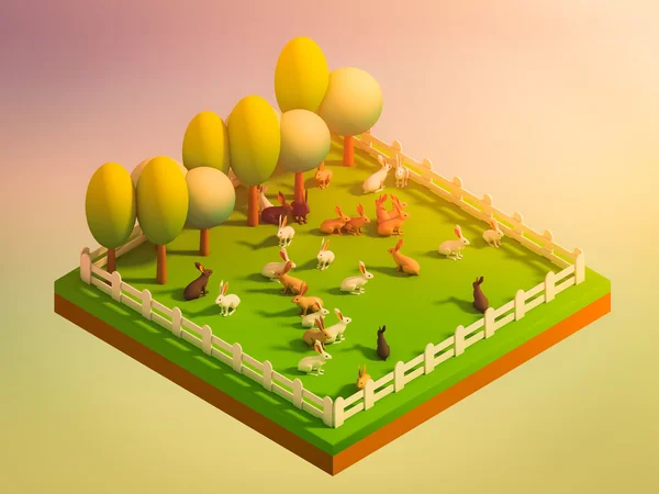 Animals in the landscape, isometric view — Stock Photo, Image