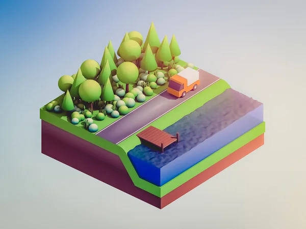 Edificios isométricos de la ciudad, paisaje, carretera y río — Foto de Stock