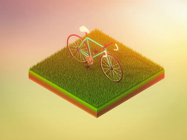 Isometric vélo vert sur herbe verte — Photo