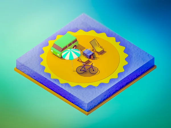 Isometric camping on the beach — Stock Photo, Image