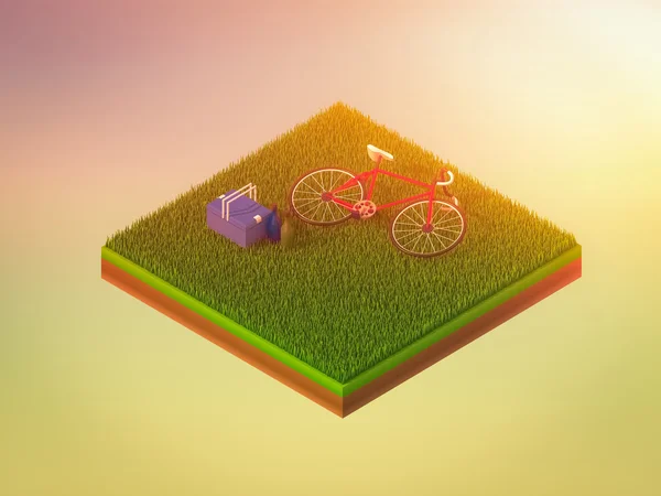 Isometric vélo vert sur herbe verte — Photo