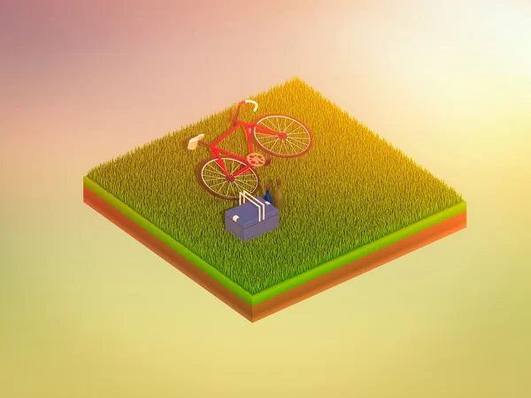 Isometric green bicycle on green grass — Stock Photo, Image
