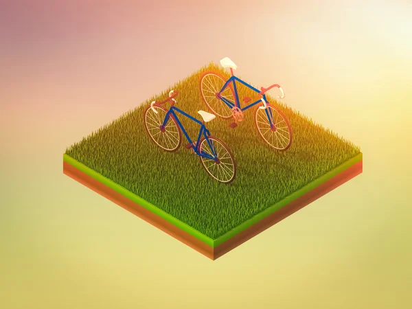 Isometric vélo vert sur herbe verte — Photo