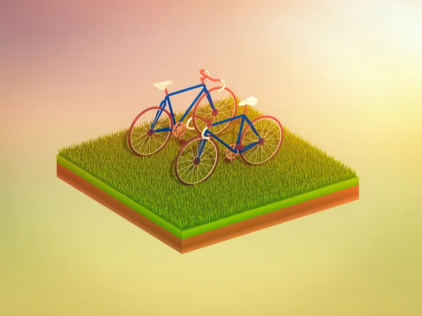 Isometric vélo vert sur herbe verte — Photo