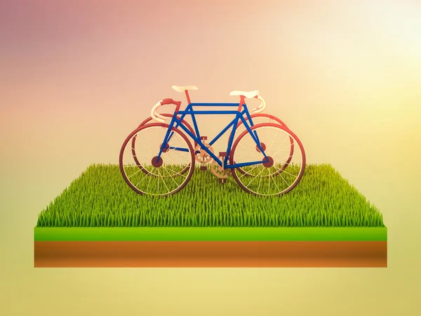 Isometric green bicycle on green grass — Stock Photo, Image