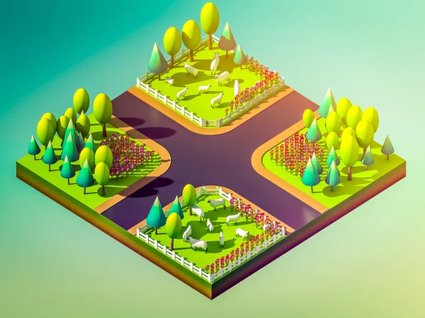 Sheep in the landscape, isometric view — Stock Photo, Image