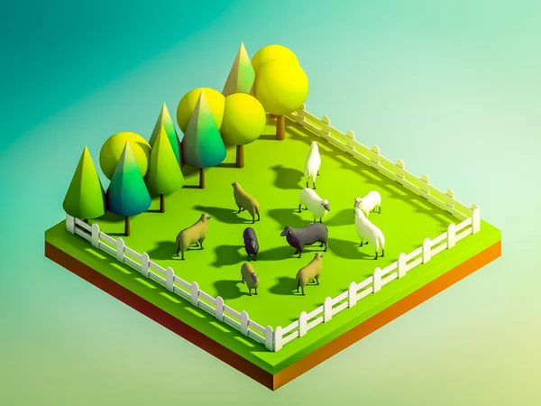 Animals in the landscape, isometric view — Stock Photo, Image