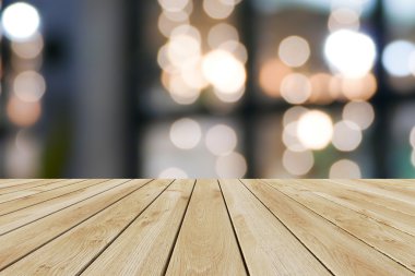 Perspektif ahşap ve bokeh arka plan ışık