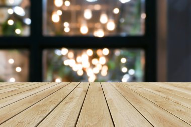 Perspektif ahşap ve bokeh arka plan ışık