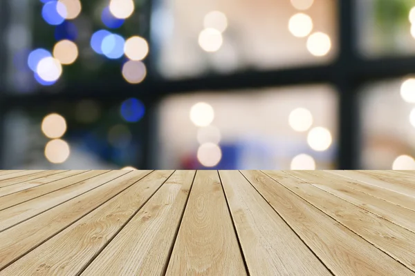 Perspective wood and bokeh light background