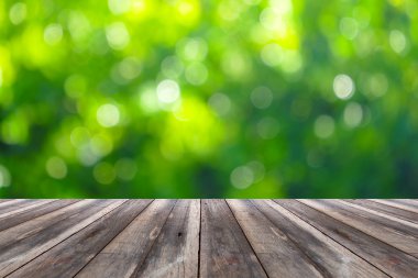 Perspektif ahşap ve bokeh arka plan ışık