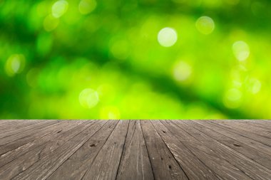 Perspektif ahşap ve bokeh arka plan ışık