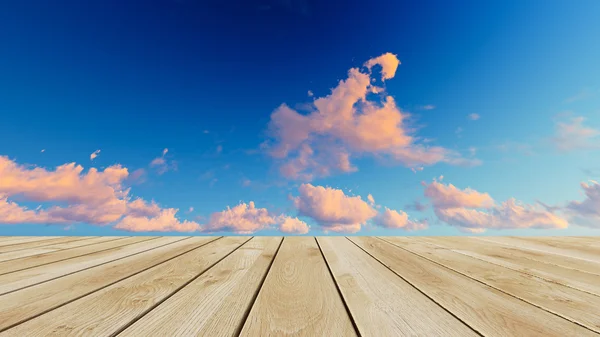 Perspectiva madeira e pôr do sol fundo — Fotografia de Stock