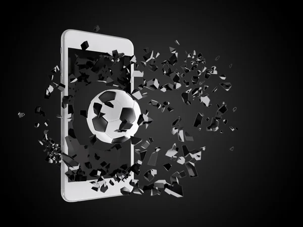 Futebol estourou fora do smartphone — Fotografia de Stock