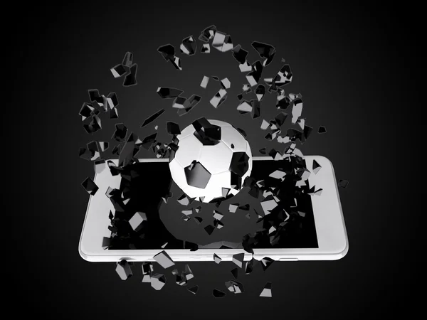 Piłka nożna pękł z smartphone — Zdjęcie stockowe