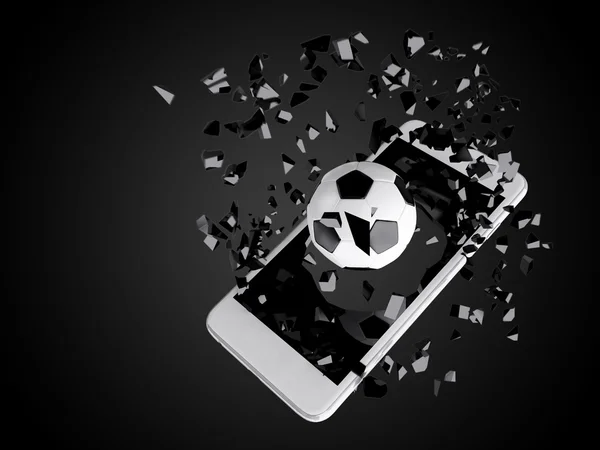 Футбол вибухнув зі смартфона — стокове фото