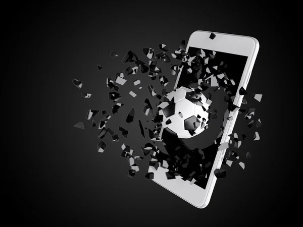 Футбол вибухнув зі смартфона — стокове фото