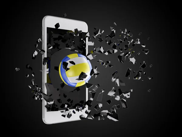 Волейбол вибухнув зі смартфона — стокове фото