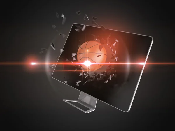 Basketbal vernietigen computerscherm. — Stockfoto