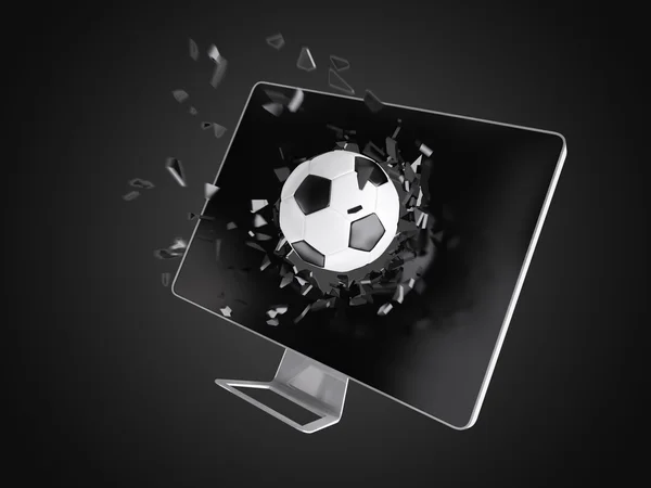 Piłka nożna zniszczyć ekranie komputera. — Zdjęcie stockowe