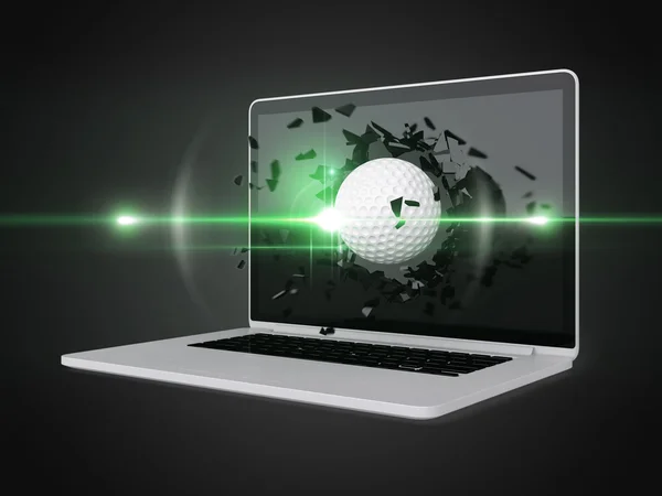 Golfbal vernietigen laptop — Stockfoto