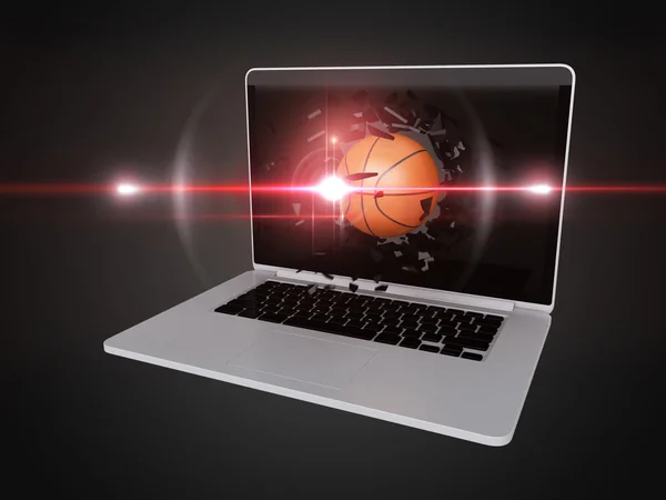 Basketbal vernietigen laptop — Stockfoto