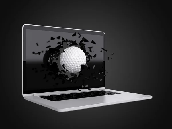 Golfbal vernietigen laptop — Stockfoto